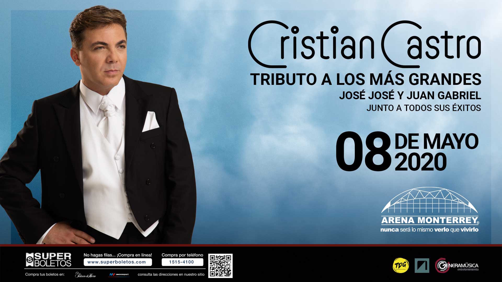 Cristian Castro en la Arena Monterrey presentando su tour 2020 “Tributo a los más grandes»